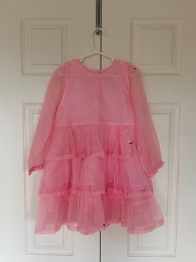 Pink Chicken Girls Pink Tiered organza Christmas  Dress Candy Cane